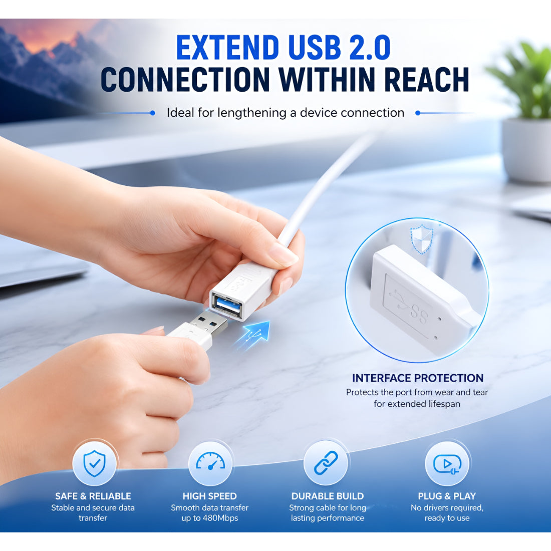 Upix USB Extension Cable (Male to Female) - 9.1 Meters