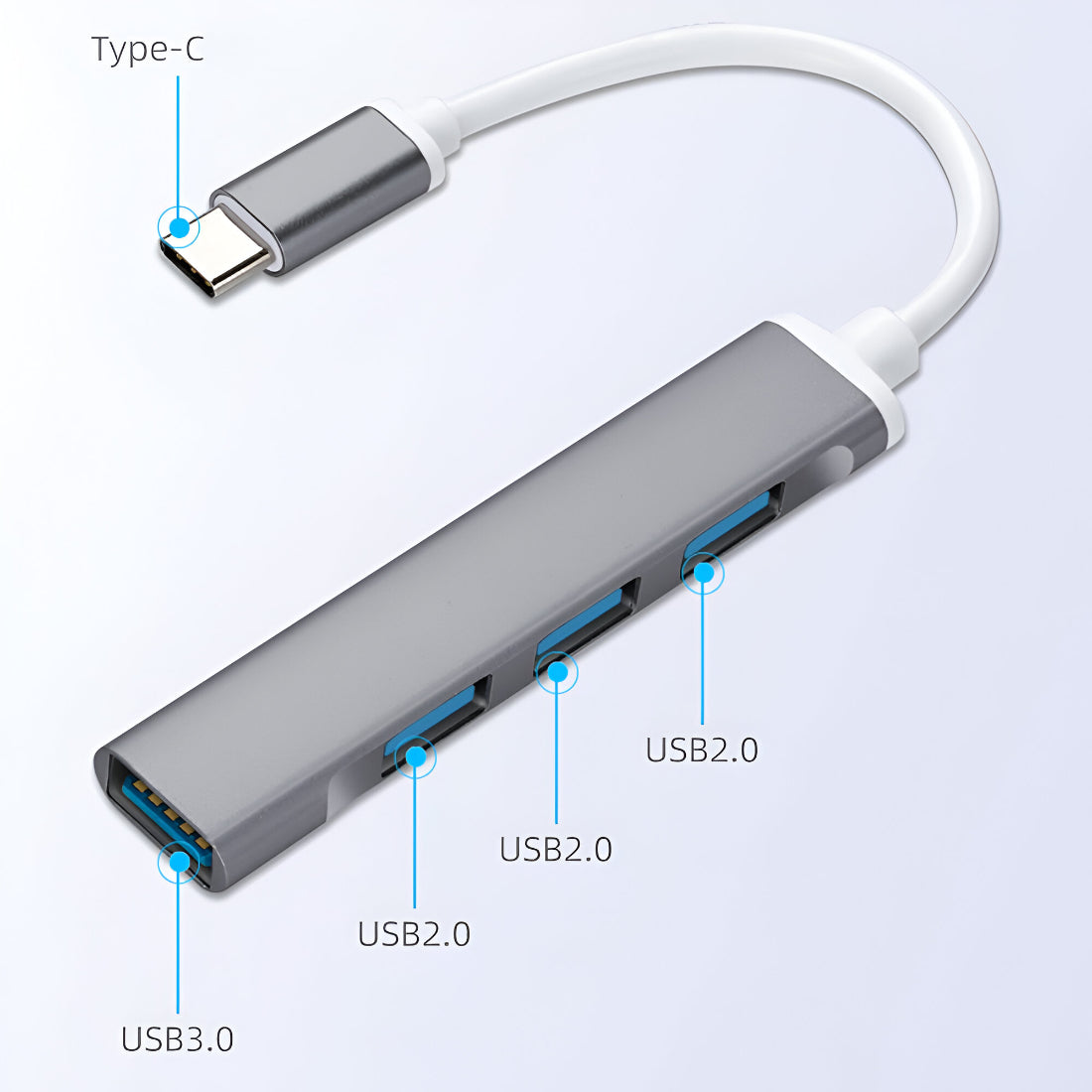 Upix 4 in 1 Portable USB C Hub (Type-C to 4 USB-A Ports) with Aluminum Shell