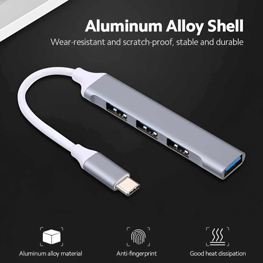 Upix 4 in 1 Portable USB C Hub (Type-C to 4 USB-A Ports) with Aluminum Shell