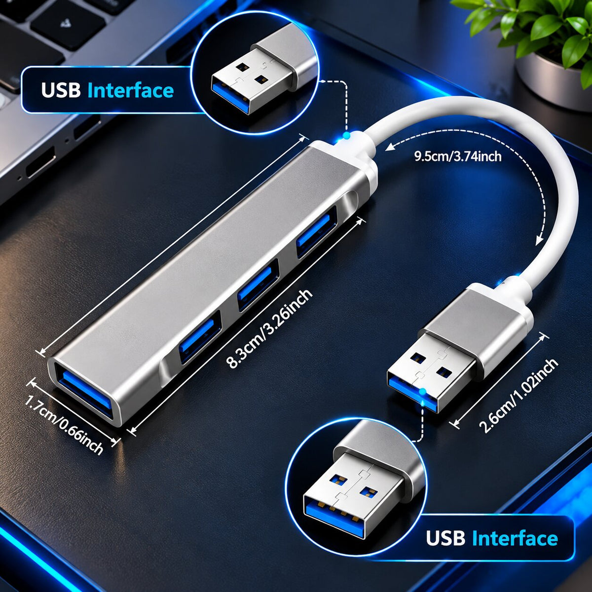Upix 4 Port USB 3.0 Hub with Hi Speed Data Transfer