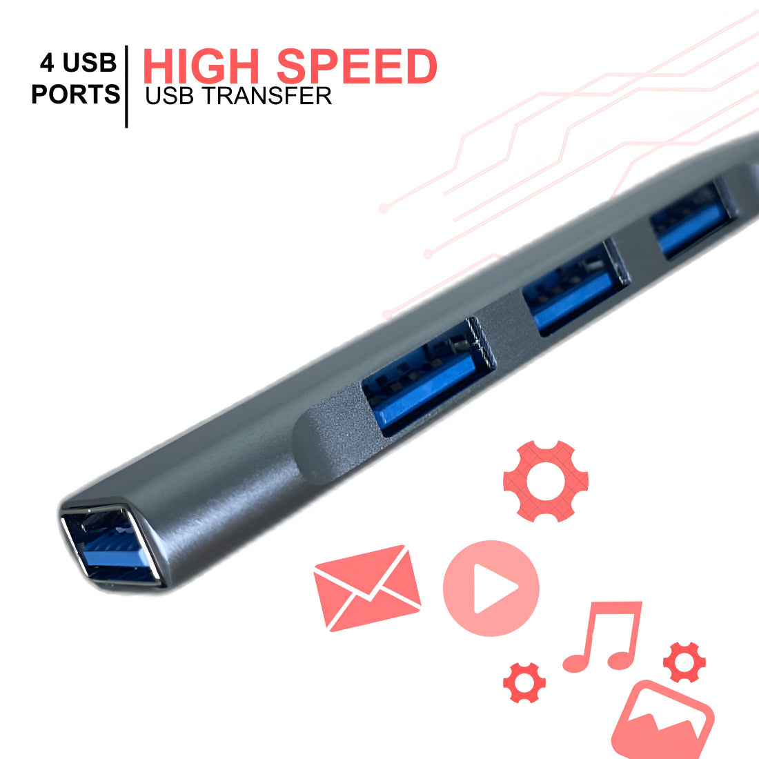 Upix 4 Port USB 3.0 Hub with Hi Speed Data Transfer