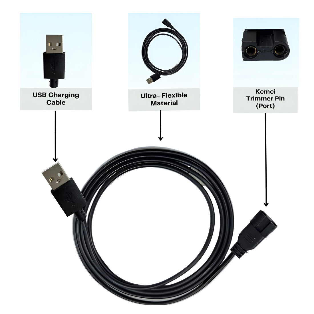 Upix USB Kemei Trimmer Charging Cable 1 Meter, Compatible for Kemei Trimmer (Works with 5V USB Adapter)