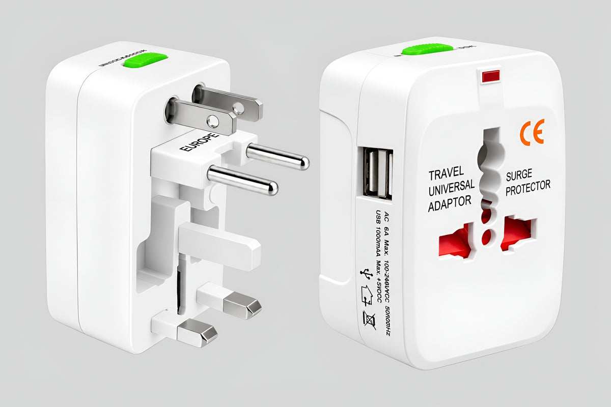 Upix Universal Travel Adapter Type A with 100-240V 6A, 2 USB Ports, USB 1000mA Max