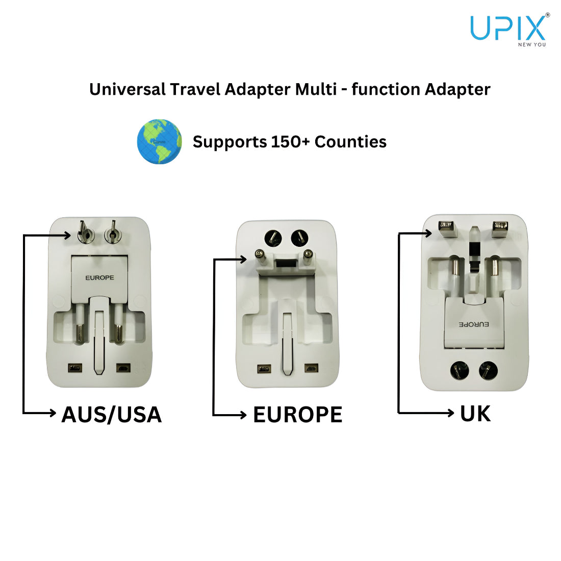 Upix Universal Travel Adapter with Type C Charging Ports