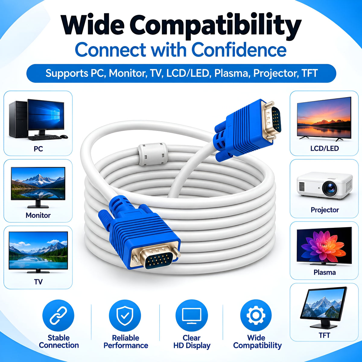Upix VGA Cable (Male to Male) 2.7 Meters