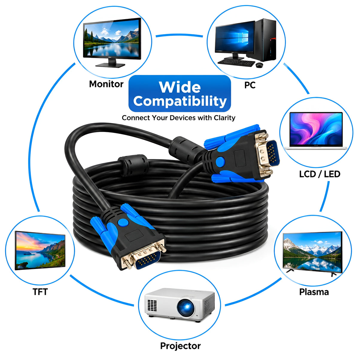 Upix Supreme VGA Male to Male Cable 1.5 Meter | VGA Monitor Cable for PC, Desktop