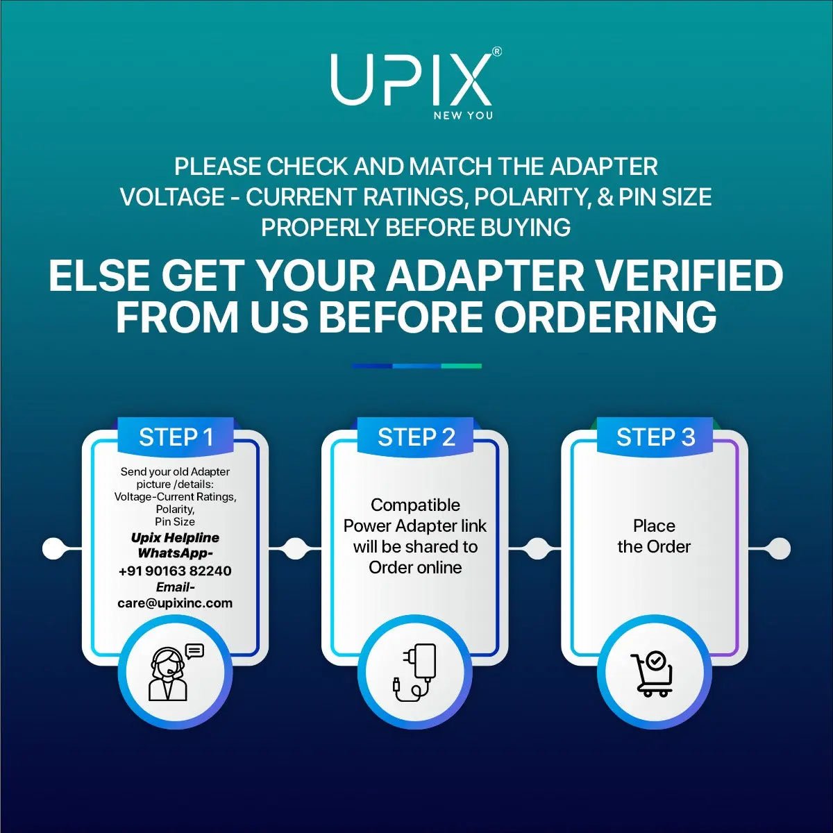 Upix 21V 1A Battery Charger for Kids Ride-On Car/Bike, Auto Cut-Off SMPS Power Adapter with LED Indicator, DC Pin - Upix Inc.