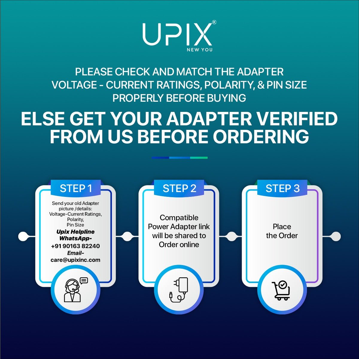 Upix 21V 1A Battery Charger for Kids Ride-On Car/Bike, Auto Cut-Off SMPS Power Adapter with LED Indicator, DC Pin - Upix Inc.