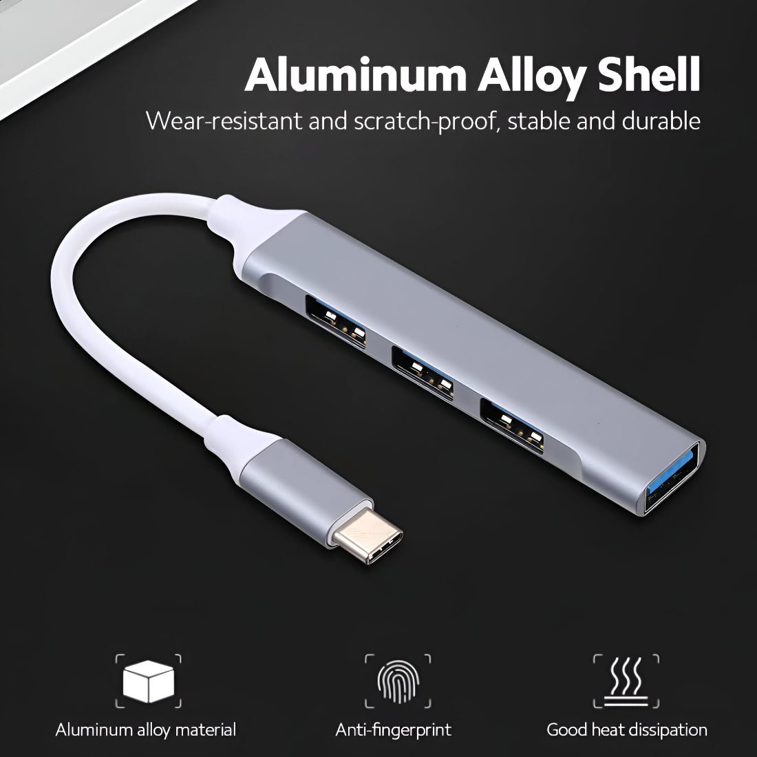 Upix 4 in 1 Portable USB C Hub (Type-C to 4 USB-A Ports) with Aluminum Shell - Upix Inc.