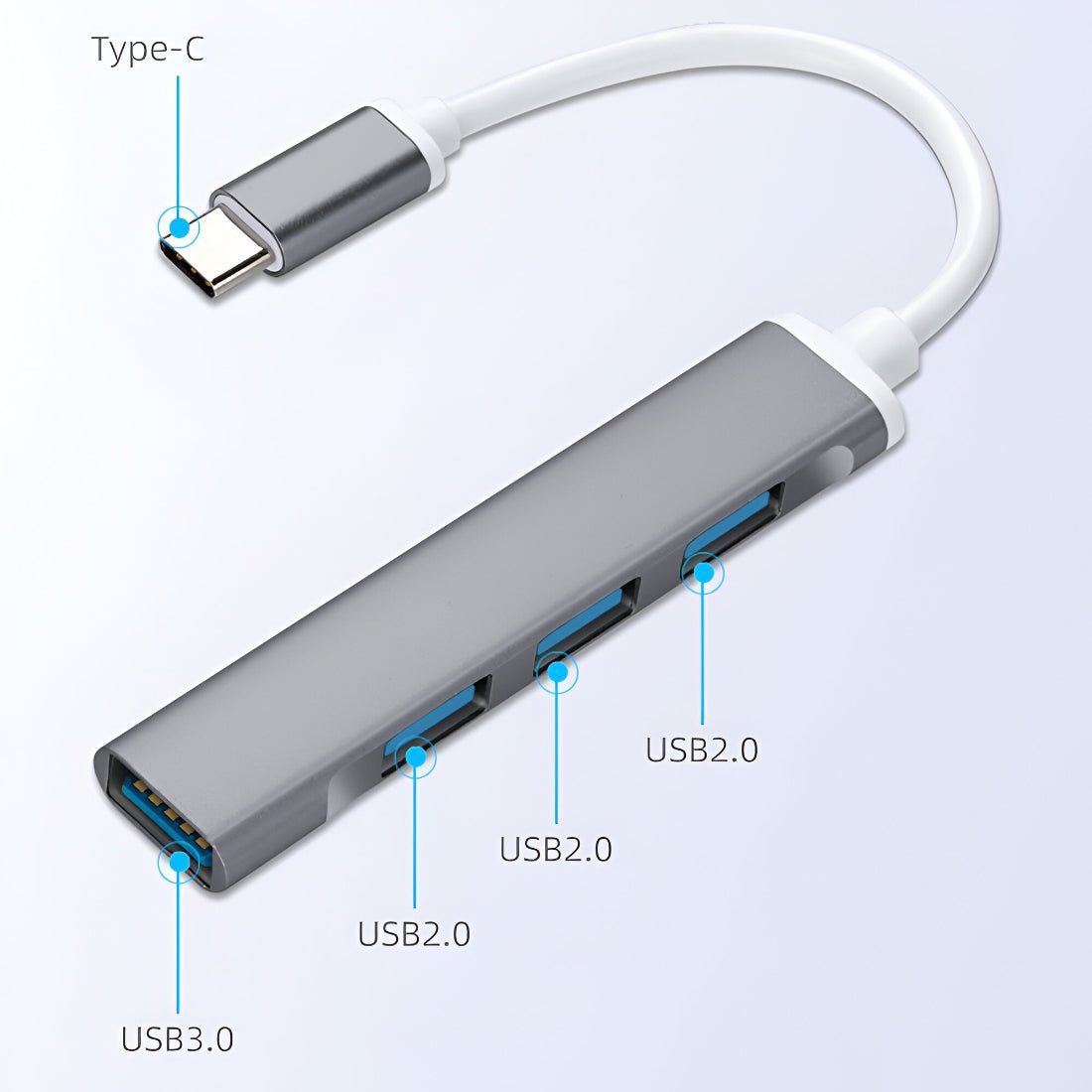 Upix 4 in 1 Portable USB C Hub (Type-C to 4 USB-A Ports) with Aluminum Shell - Upix Inc.