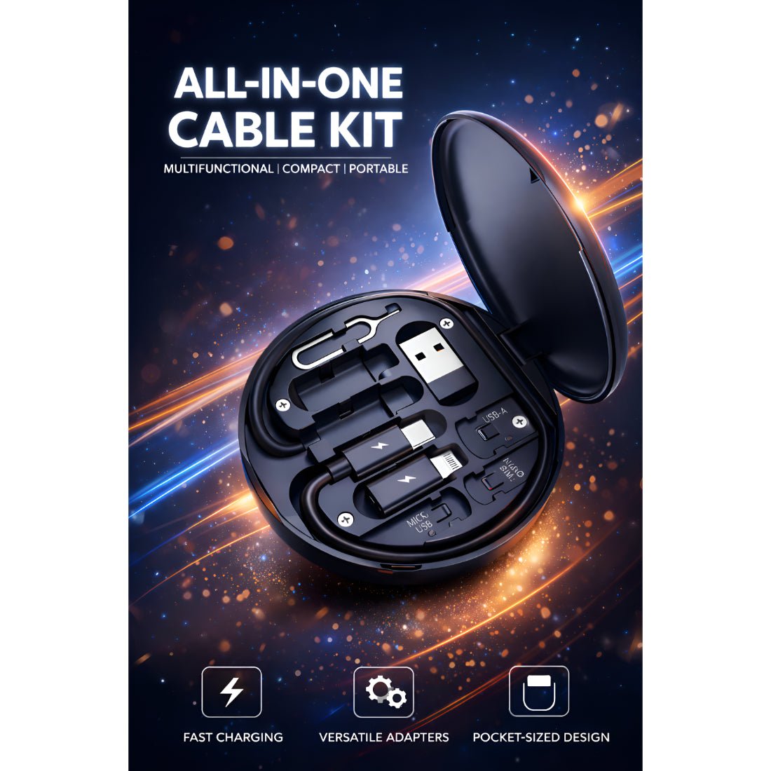 Upix All-in-One 60W Fast Charging Travel Cable Set, USB-C to C, Lightning and Micro USB - Upix Inc.