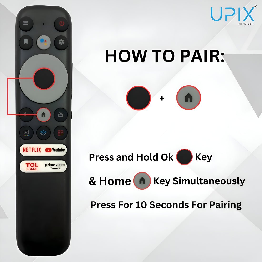 Upix Compatible TCL Smart TV Remote No. 1327, with Voice, Pairing is Required - Upix Inc.