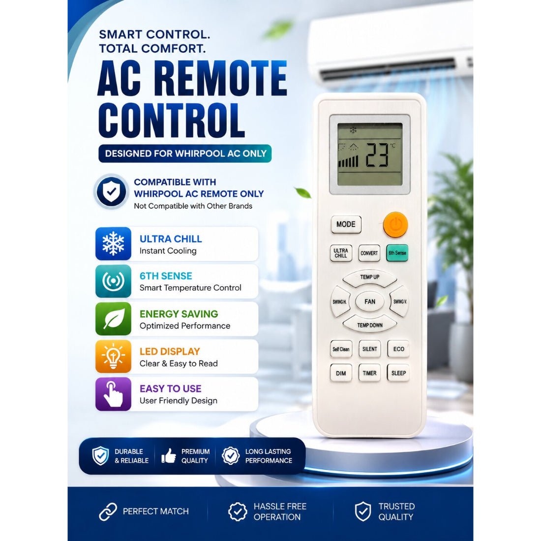 Upix Compatible Whirlpool AC Remote No. 291C (No Backlight) - Upix Inc.