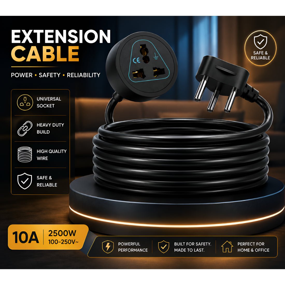 Upix Heavy Duty Extension Cord, 2500W 10A Single Socket Extension Cord - 9.5 Metres - Upix Inc.