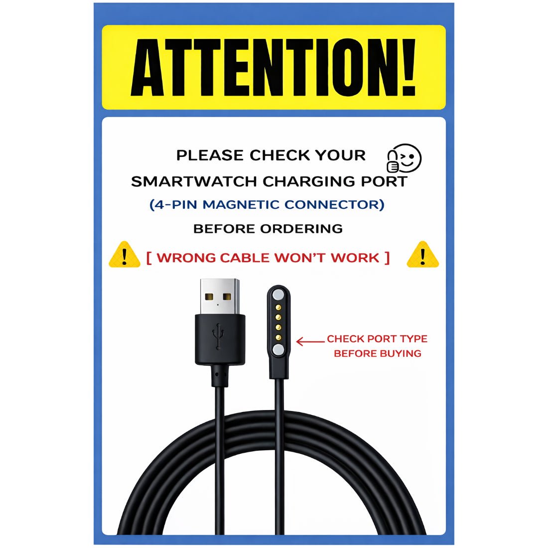 Upix Smartwatch Charging Cable 4 Pin, 5V USB Fast Charger Cable Only for Fire-Boltt Smartwatch (Not for All Models) - Upix Inc.