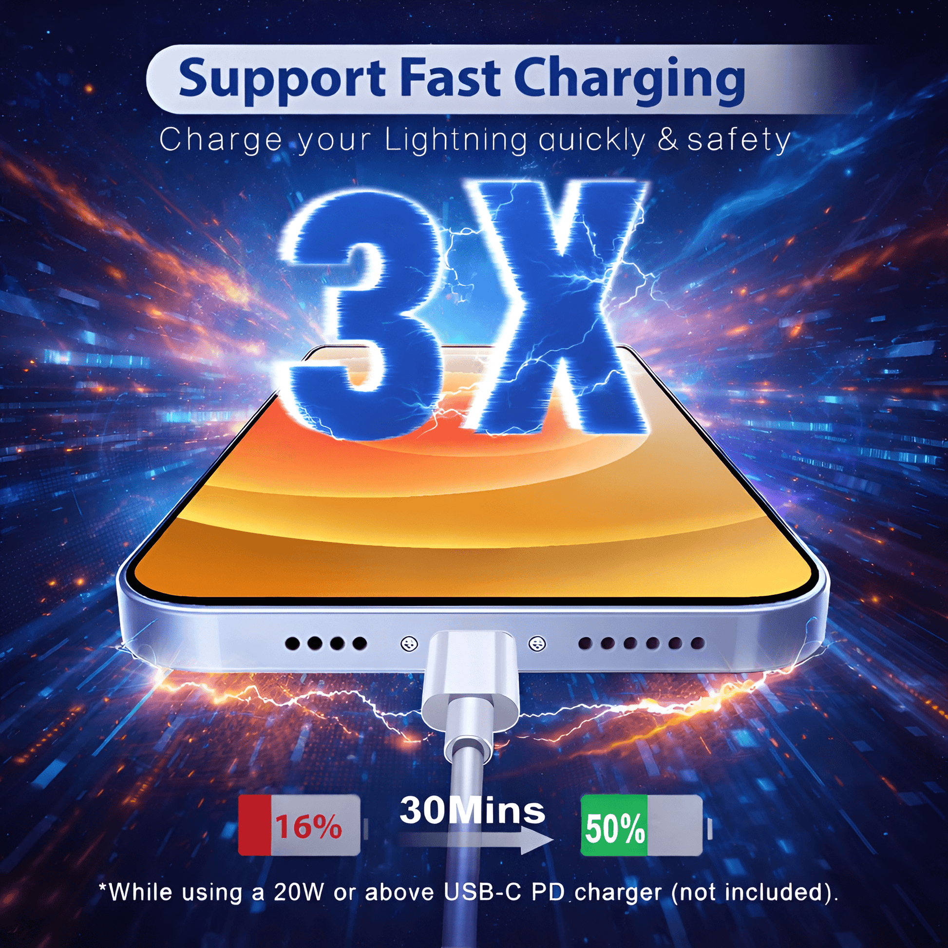 Upix Type C to Lightning Cable 30cm (0.98 Feets), Compatible for i-Phone 14/13/12/11/X/i-Pad - White - Upix Inc.