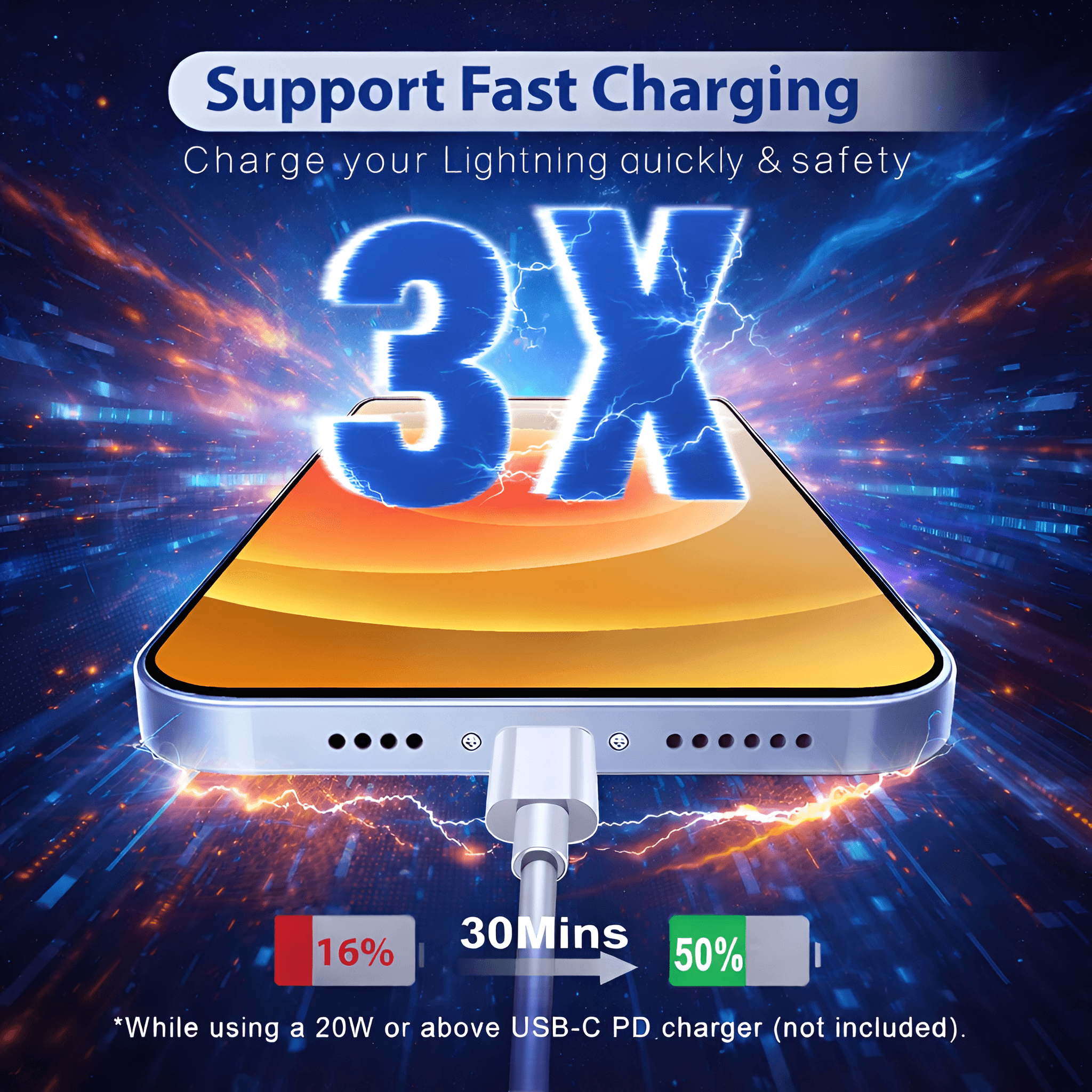 Upix Type C to Lightning Cable 30cm (0.98 Feets), Compatible for i-Phone 14/13/12/11/X/i-Pad - White - Upix Inc.