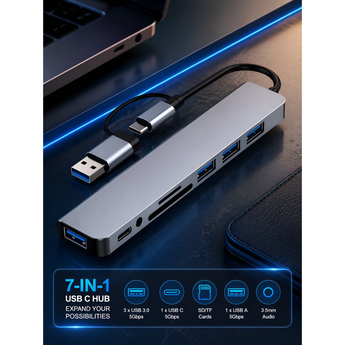 Upix USB C Hub 8-in-1 Multiport Adapter with 4K HDMI, VGA, Ethernet, 3 USB 3.0 Ports, SD/TF Card Reader and PD Charging - Upix Inc.