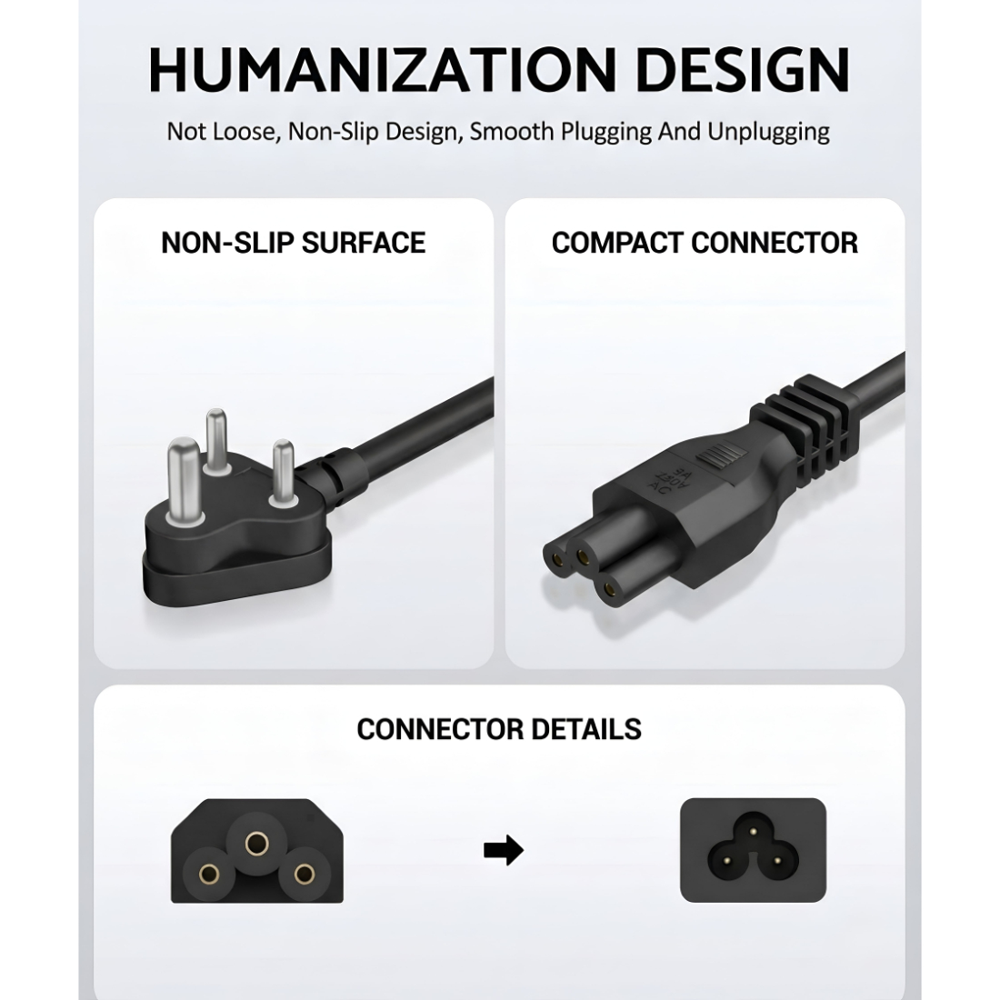 Upix 3 Pin Power Cord for Laptop - 1.3 Meters - Image 3