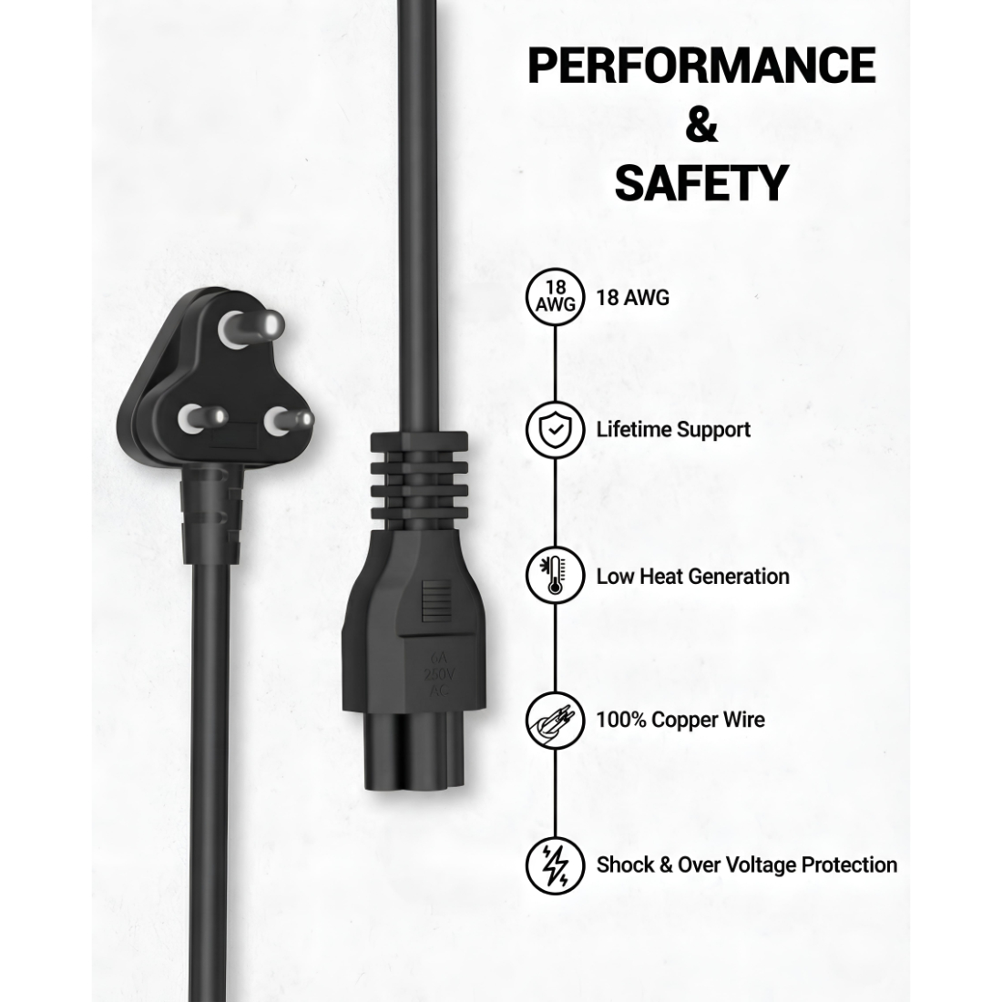 Upix 3 Pin Power Cord for Laptop - 1.3 Meters - Image 4