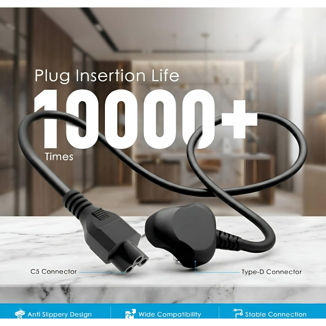 Upix 3 Pin Power Cord for Laptop - 1.3 Meters - Image 5