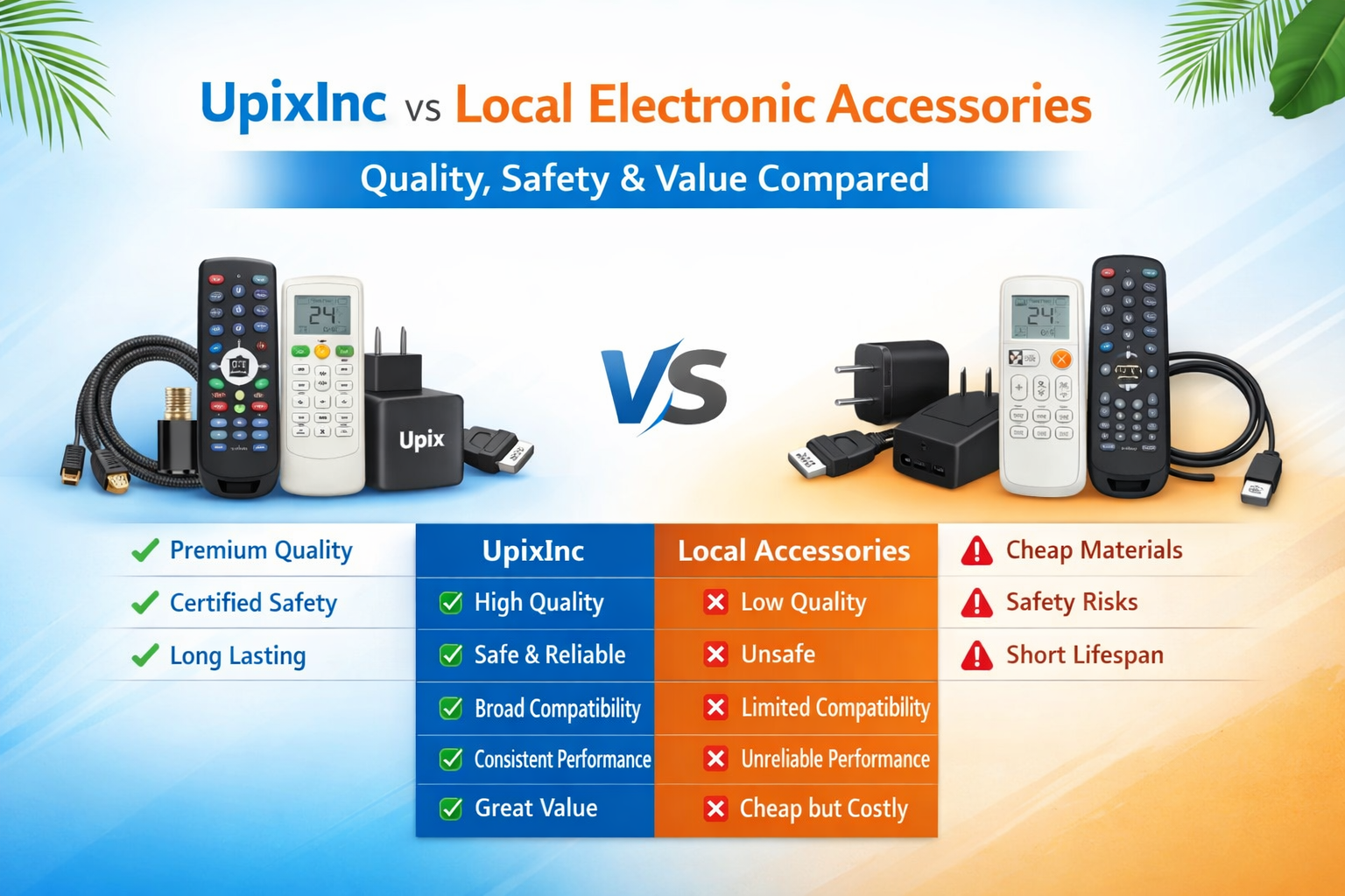 UpixInc vs local electronic accessories Quality, Safety & Value Compared