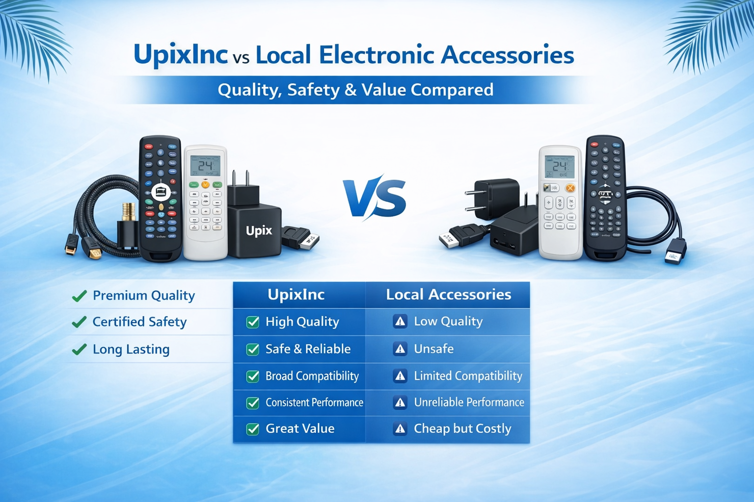 UpixInc vs local electronic accessories Quality, Safety & Value Compared