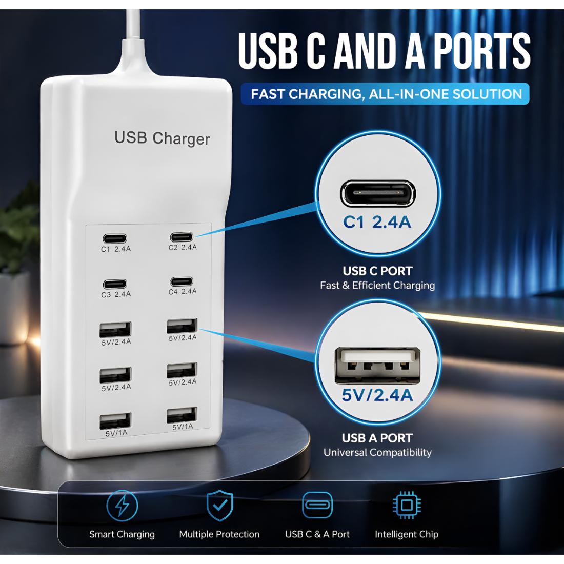 Upix 10-Port USB C Charging Station with 4 USB-C Ports & 6 USB-A Ports | PME004 - Image 5