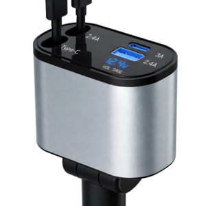 Upix 4-in-1 Retractable Car Charger 120W Super Fast Charging, Dual Ports Car Adapter with Type-C & Lightning Cable